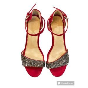 Aldo Hot Red Suede Sandals Size 6.5 Open Toe Ankle Strap